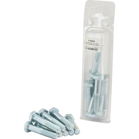 Pack of Sparex Metric Bolt, M12x60mm (DIN 931) 8 pcs. Agripak with one pack opened, revealing multiple bolts inside. The unopened Metric Coarse pack is displayed in its plastic packaging, featuring the Sparex Part No.S.59959.