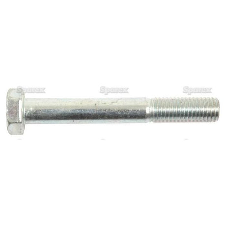 A close-up of the Metric Bolt M12x90mm (DIN 931) by Sparex, showcasing threading on one end and a zinc-plated finish.