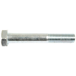 A close-up of the Sparex Metric Bolt M14x100mm (DIN 931) | Sparex Part No.S.6973, a Grade 8.8 metallic hex bolt with zinc plating for extra durability, featuring a smooth shank and a threaded end.