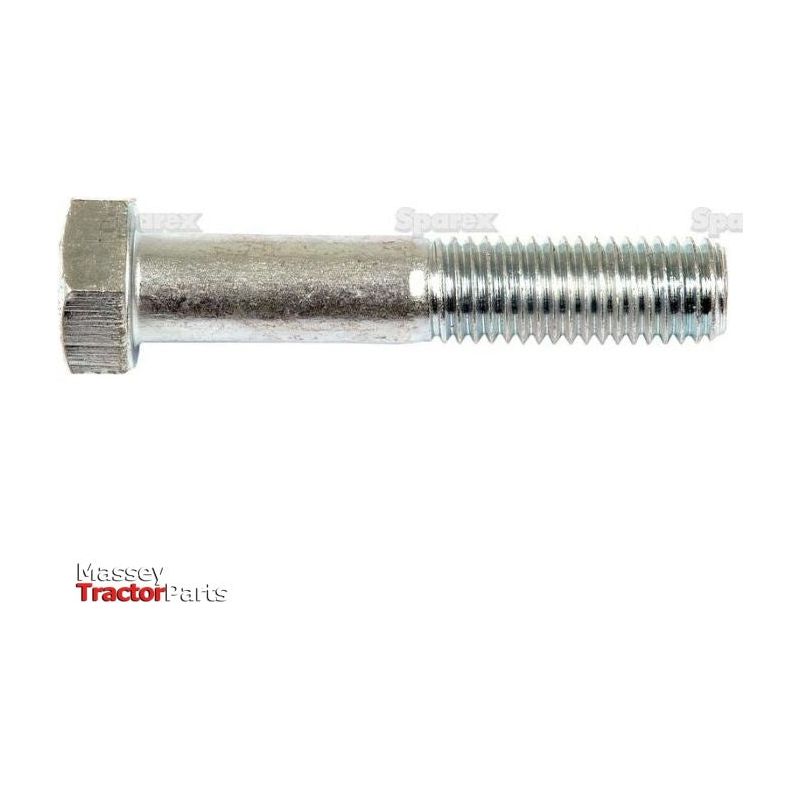 A Sparex Metric Bolt M14x75mm (DIN 931), item number S.6970, is displayed on a plain white background. The zinc-plated bolt features a hexagonal head on one end and threads along the other half for durability.