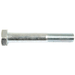 A Metric Bolt M14x90mm (DIN 931) by Sparex, Sparex Part No. S.6972, lies horizontally against a white background, showcasing its zinc-plated finish and adherence to standard bolt specifications.