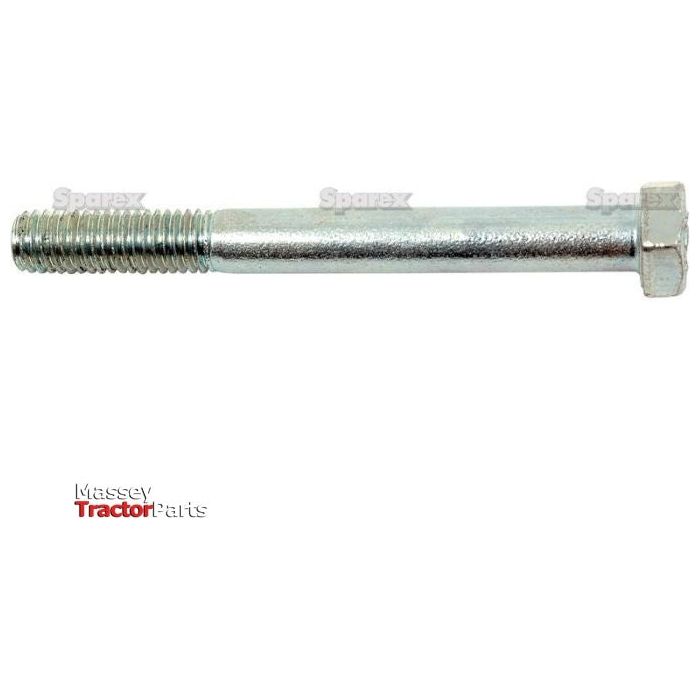 Hexagonal bolt labeled as Sparex, featuring partial threading and a zinc plated silver finish; Product Name: Metric Bolt M16x100mm (DIN 931), Sparex Part No. S.5782.