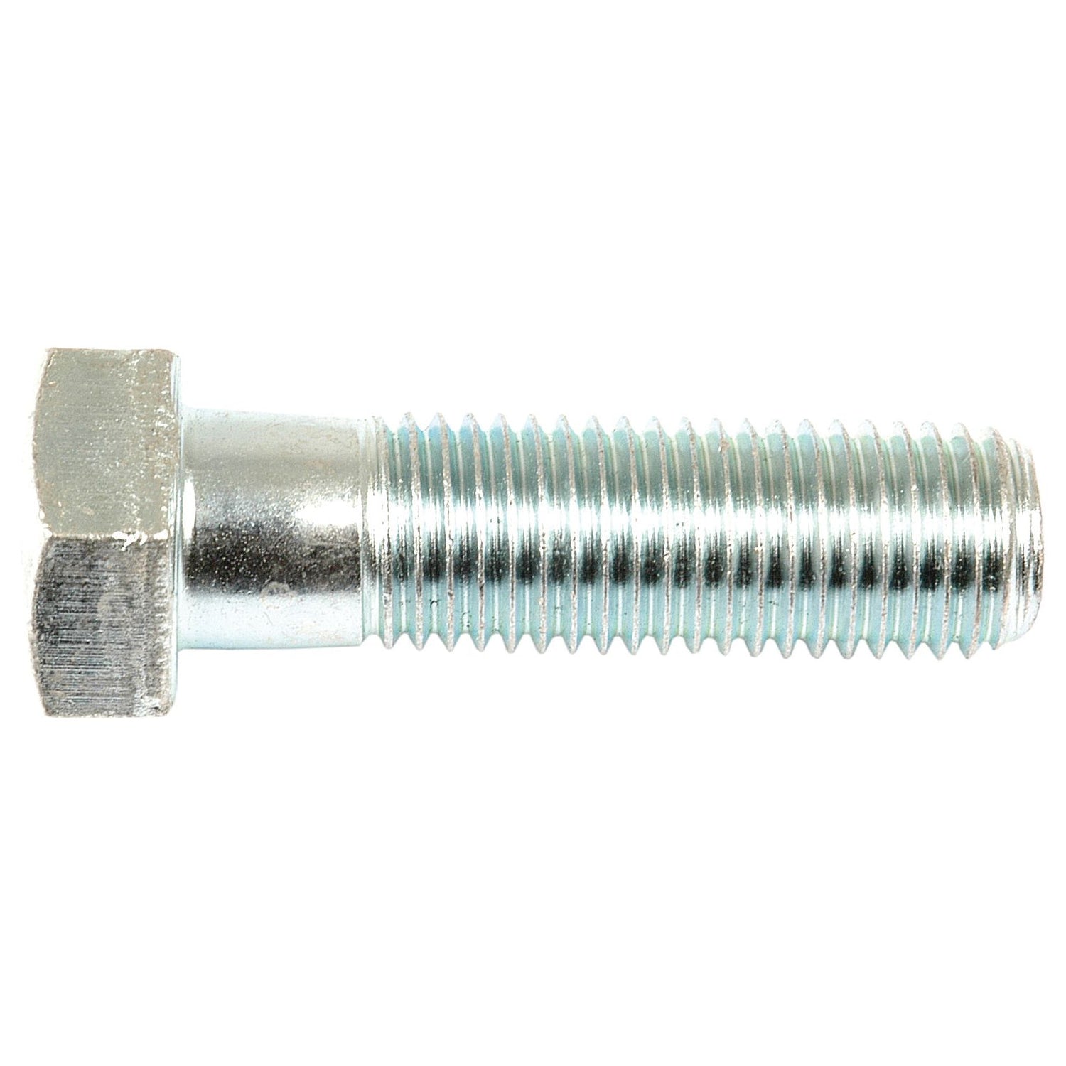 Close-up of a zinc plated Metric Bolt M16x55mm (DIN 931) by Sparex, detailing its threaded shaft and hexagonal head with a bright metal finish. This Grade 8.8 metric bolt, known as Sparex Part No.S.6979, promises both durability and precision.