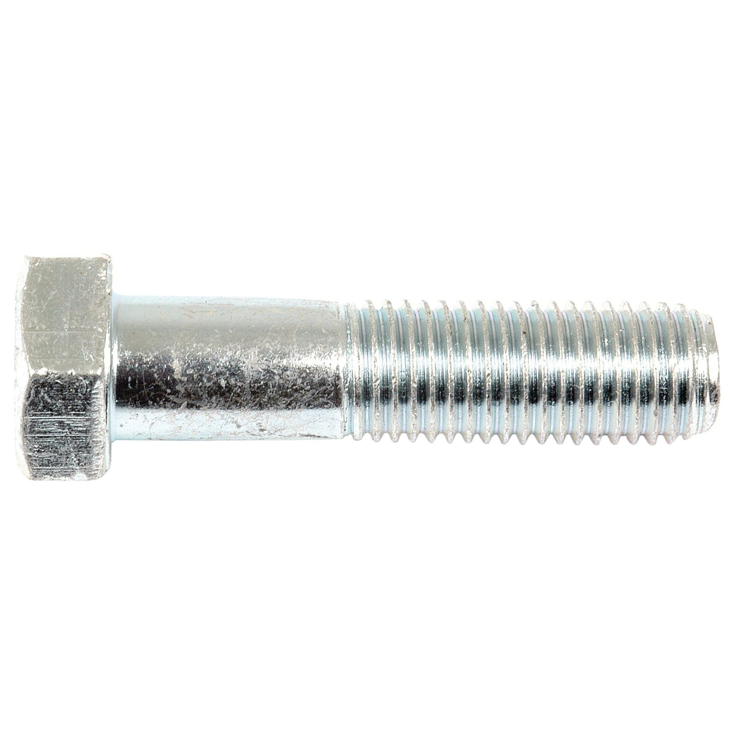A close-up image of a Sparex Metric Bolt M16x65mm (DIN 931) | Sparex Part No.S.6981, featuring a zinc plated metal bolt with a hexagonal head and threaded shaft, positioned horizontally on a white background.