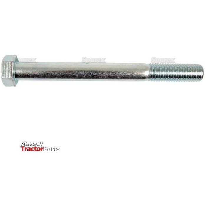 Close-up of a zinc-plated Sparex hex bolt, partially threaded, with a metallic finish. The "Massey Tractor Parts" logo is visible in the bottom left corner. This metric bolt, identified as Metric Bolt M18x180mm (DIN 931) | Sparex Part No.S.51613, adheres to DIN 931 standards.