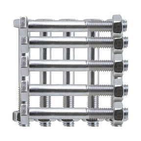 A square arrangement of six Sparex Metric Bolts (M18x60mm, DIN 931, 934) from the 10-piece Agripak set, each secured with a nut, viewed from the side against a plain white background.