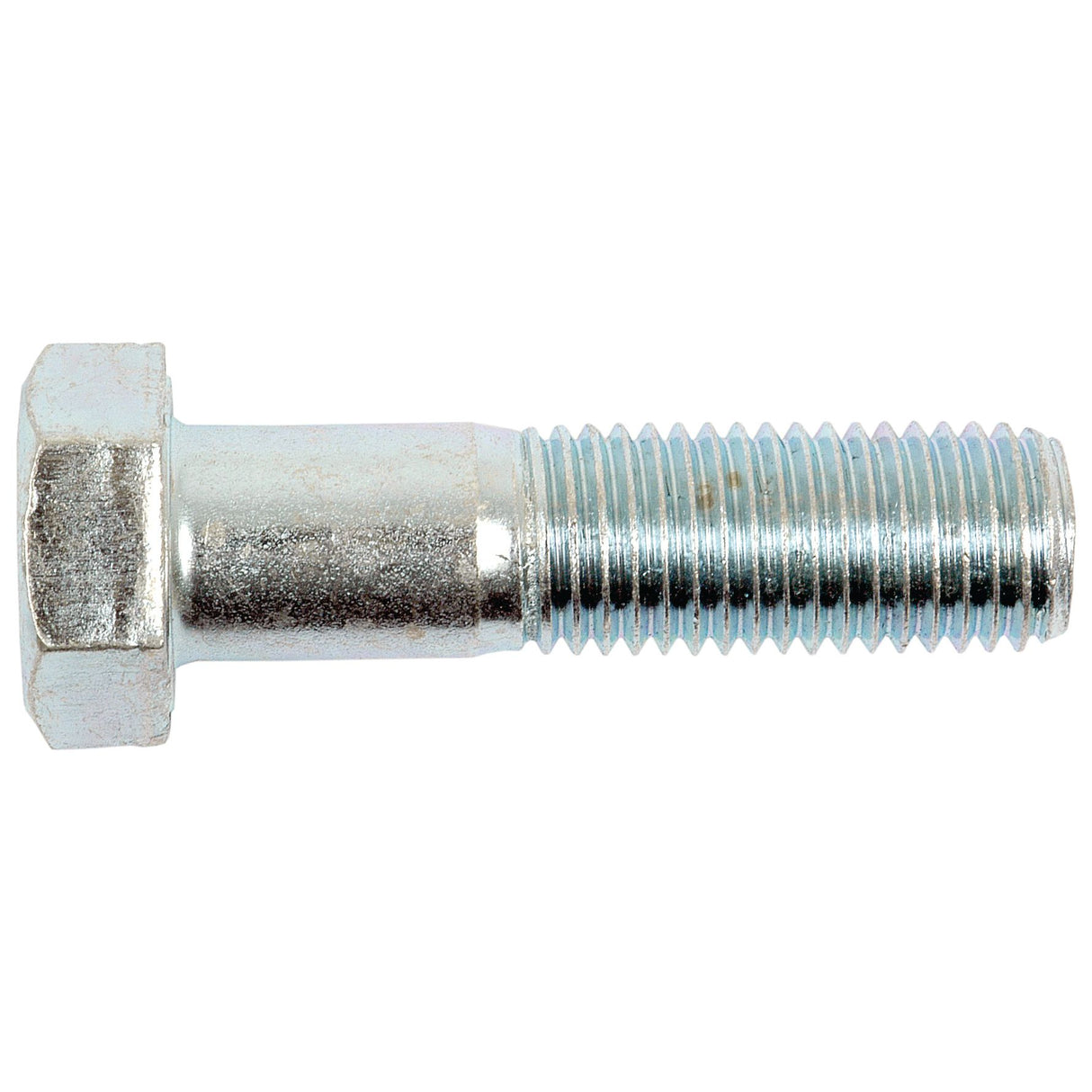 A close-up view of the Sparex Metric Bolt M20x75mm (DIN 931) with a zinc-plated silver finish and a threaded shaft, meeting DIN 931 standards.