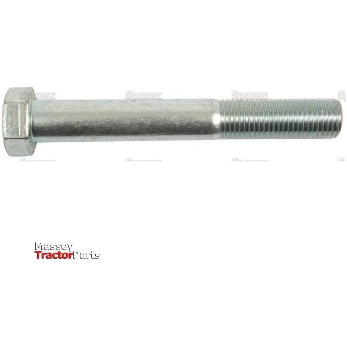 A silver metric bolt, Sparex Part No.S.53749, conforms to DIN 931 standards. This hex bolt, measuring M22x160mm and labeled "Sparex," is zinc plated for enhanced durability.