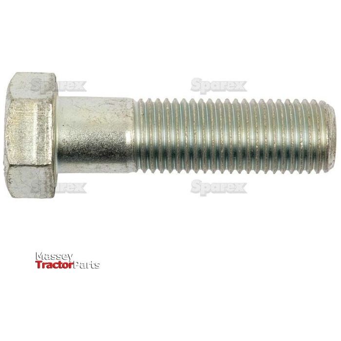 Close-up image of a zinc plated Metric Bolt M22x80mm (DIN 931) on a white background with a subtle watermark reading "Sparex." The Massey Tractor Parts logo in red and black is positioned in the lower left corner.