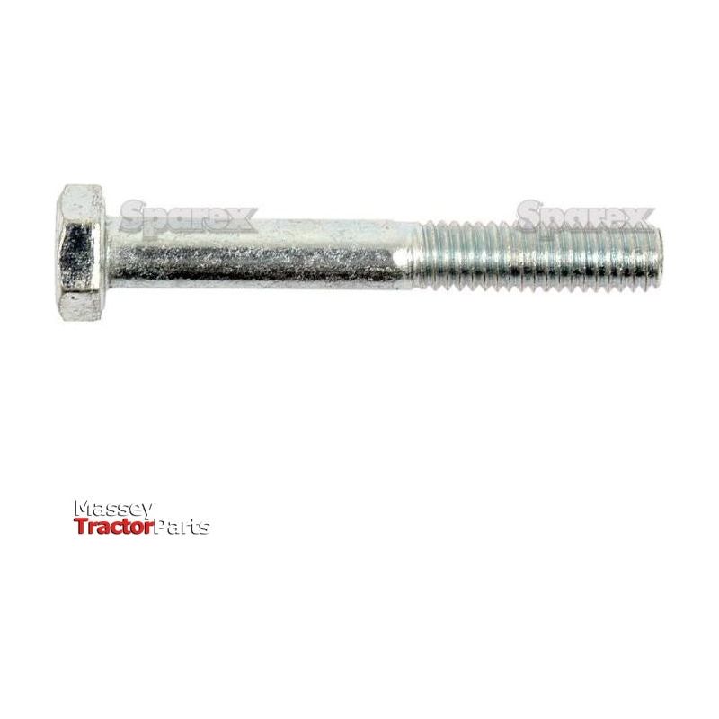 A zinc-plated, silver hexagonal head bolt with threads on one end, against a white background. The words "Massey Tractor Parts" and "Sparex" are visible. This Metric Bolt M6x55mm (DIN 931), known as Sparex Part No.S.6913, is designed for durability and reliability in various applications.