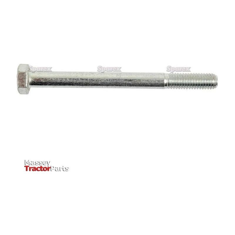 An M8x130mm Metric Bolt (DIN 931) from Sparex, featuring a hexagonal head and partially threaded shaft, zinc plated for corrosion resistance. Labeled as "Sparex Part No.S.6933," it's ideal for robust agricultural machinery repairs.