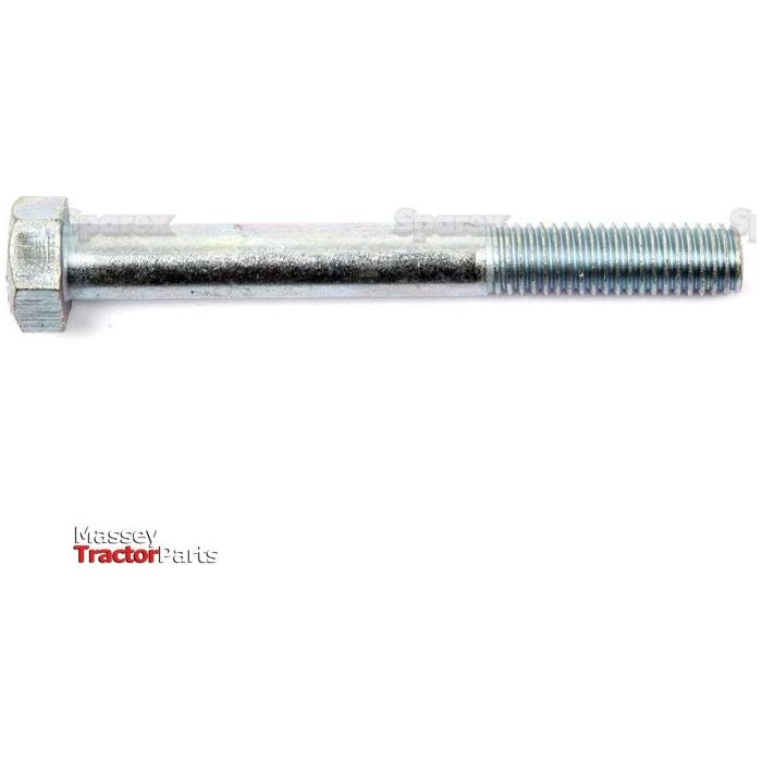 A zinc-plated metal hex bolt with a threaded end, displayed against a white background. The "Massey Tractor Parts" logo is visible in the lower left corner. This Metric Bolt M8x70mm from Sparex (Sparex Part No. S.54734) adheres to DIN 931 standards.