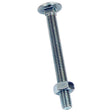 A shiny, metallic-finished Sparex Metric Carriage Bolt and Nut (Part No. S.8283) with a flat round head and uniformly threaded shaft, partially threaded with a nut. The bolt is zinc-plated and measures M10x150mm (DIN 601/934).