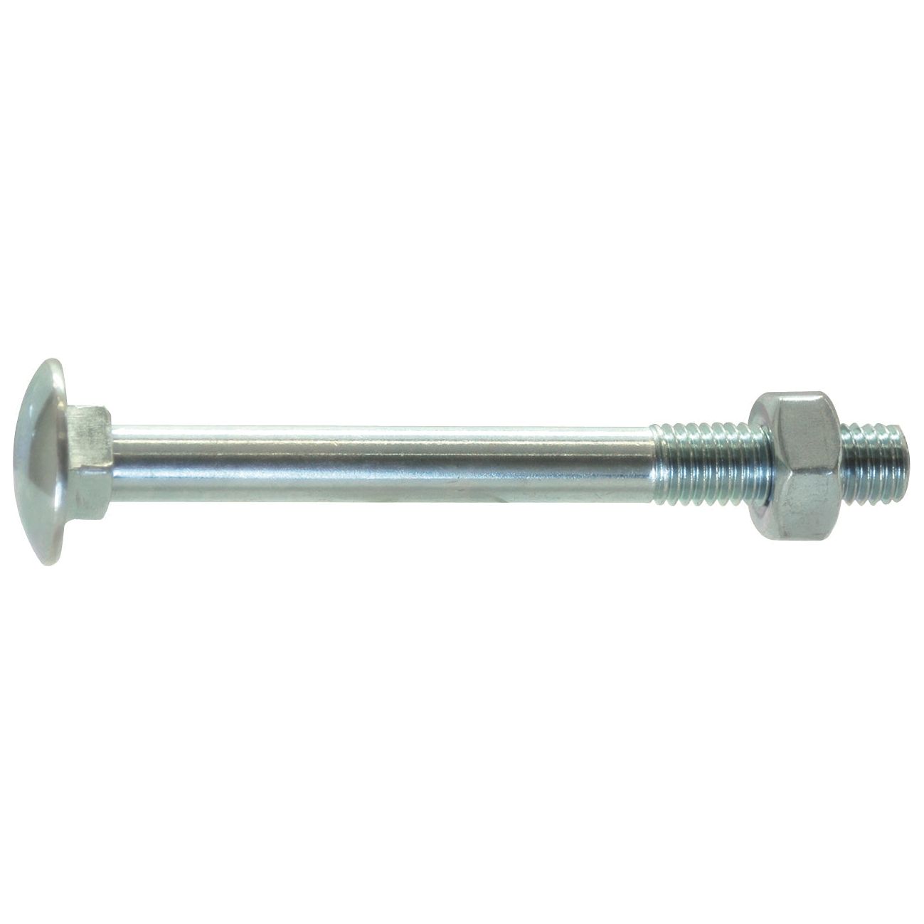A Sparex Metric Carriage Bolt and Nut (M8x30mm, DIN 603/555), featuring a round head and threaded end, laid horizontally.