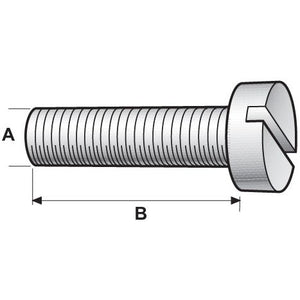 Diagram of a slotted Sparex Metric Cheese Head Machine Screw, M3x10mm (DIN 84) with measurements labeled A for thread diameter and B for length. The screw is also known as Sparex Part No.S.54072.