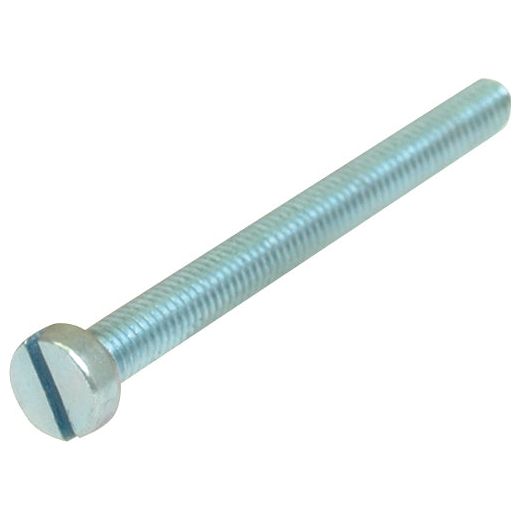 A Metric Cheese Head Machine Screw, M3x10mm (DIN 84), Sparex Part No. S.54072, with a slotted head, lying against a white background.