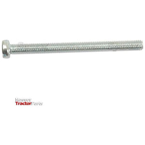 A threaded metal bolt with a round head, resembling the Metric Cheese Head Machine Screw, M4x50mm (DIN 84) by Sparex (Sparex Part No. S.54084), is displayed against a white background. The Massey Tractor Parts logo is partially visible in the lower left corner.