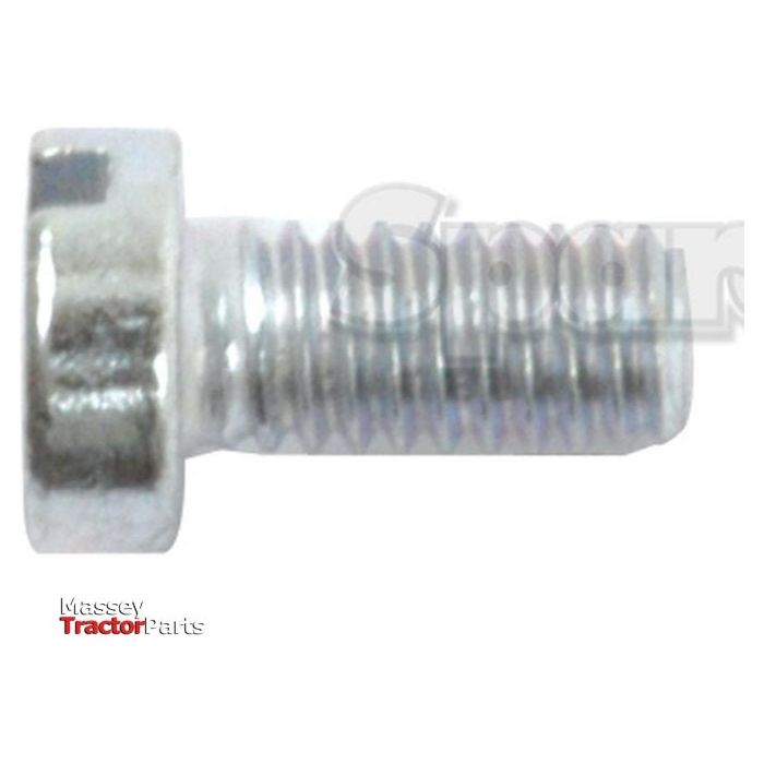 Close-up image of a shiny, stainless steel screw with visible threading and a hexagonal head. The text "Sparex" is partially visible on this Metric Cheese Head Machine Screw, M4x8mm (DIN 84), Sparex Part No. S.53969.