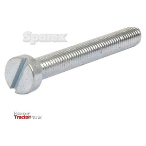 A stainless steel Metric Cheese Head Machine Screw (M6x50mm) marked with "Sparex" and "Massey Tractor Parts." This slotted head screw, identified as Sparex Part No.S.54097, features a threaded body and meets DIN 84 standards.