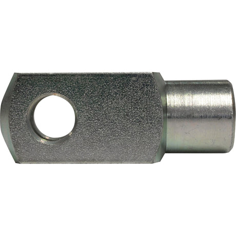 The Metric Clevis End M10 (DIN 71751) by Sparex, part number S.51321, features a cylindrical rod on one end and a hole through its rectangular body. It is designed for attaching and securing mechanical components and complies with DIN 71751 standards.