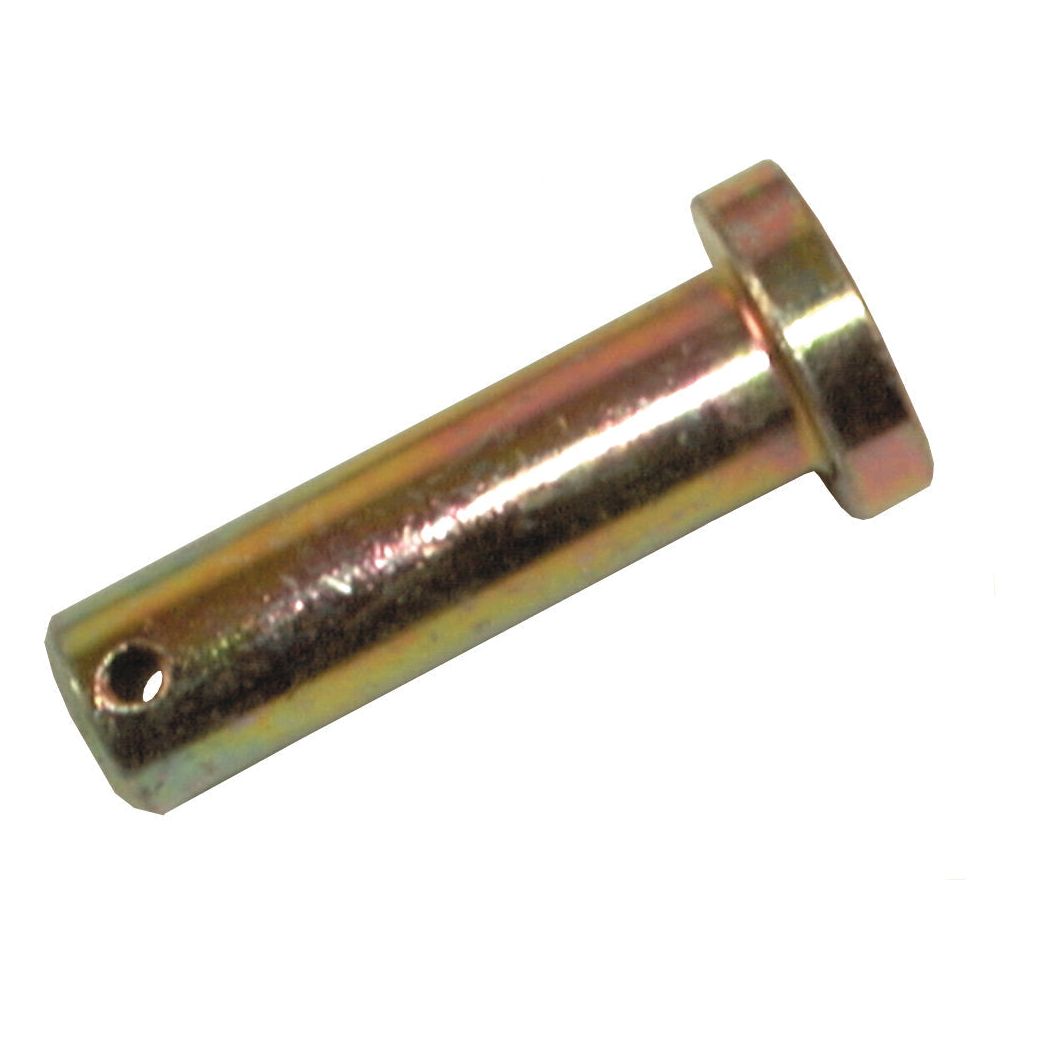 A cylindrical metal pin with a flanged end and a small hole near the opposite end, likely for securing or attaching components, resembling the Metric Clevis Pin Ø15.7mm x 45.00mm from Sparex (Part No. S.4463), commonly used in Ford New Holland machinery.