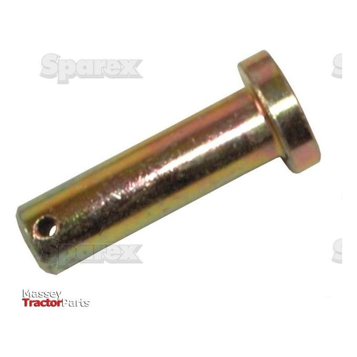A cylindrical metal pin with a hole near one end and a flange at the other, branded "Sparex" with "Massey Tractor Parts" visible in the background. This Ø4mm x 22.50mm metric clevis pin, Sparex Part No. S.19785, is both durable and precise, perfect for your machinery needs.