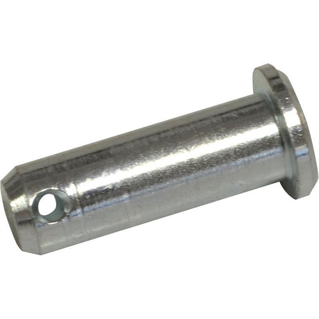 The Sparex Metric Clevis Pin (ØM10mm x 23.2mm | Part No.S.52337) is a cylindrical metal pin featuring a small hole near the pointed end and a flanged head on the opposite end.
