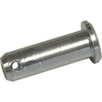 A metallic pin with a cylindrical body, flat hexagonal-shaped head, and a small drilled hole near the tapered end, commonly known as the Metric Clevis Pin ØM8.0mm x 18.7mm (Sparex Part No.S.52336) by Sparex.