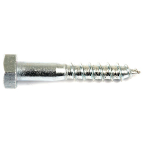 A close-up image of a shiny, zinc-plated Metric Coach Screw, M10x60mm (DIN 571), Sparex Part No. S.8371, with a threaded body.