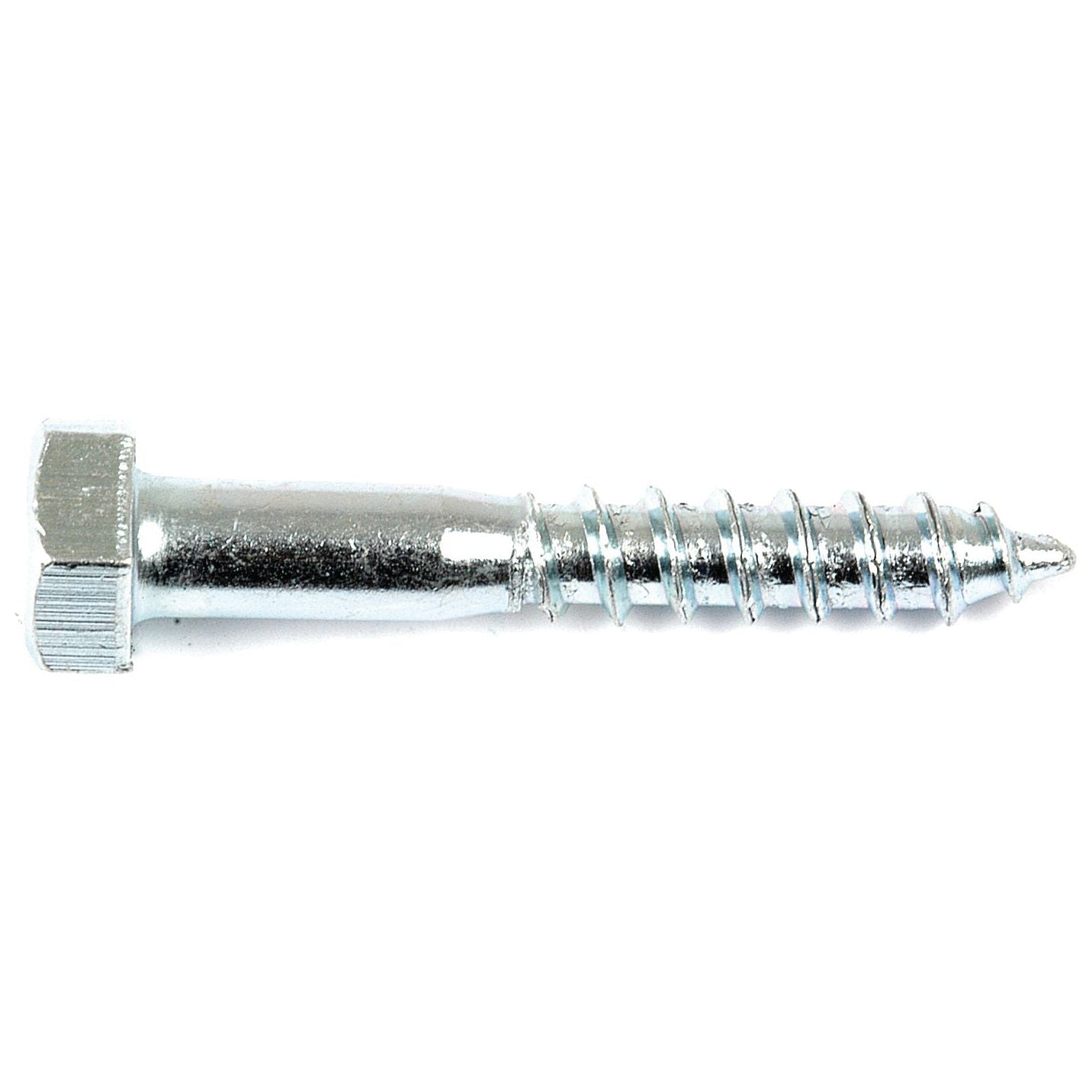 A close-up image of the Sparex Metric Coach Screw, M8x50mm (DIN 571), Part No. S.8362, featuring a zinc-plated silver hex head, pointed tip, and threaded shaft, shown against a white background.