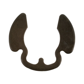 A Sparex Metric E Clip (Sparex Part No.S.41980) with a dark metal finish, featuring a distinctive circular base and two protruding wings on either side, engineered to the precise standards of DIN 471 (A Ø63.2mm).