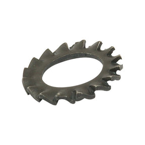 A Sparex Metric External Shakeproof Washer with a 16mm diameter (Sparex Part No. S.5822), features a black, round metal design with sharp, irregular teeth around the edge and an off-center oval hole.