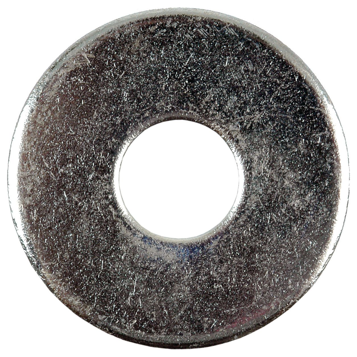 A close-up image of the Sparex extra-large, zinc-plated metric flat washer (ID: 16mm, OD: 50mm, Thickness: 3mm), conforming to standard DIN 9021A with part number S.6878, showcasing its round hole in the center.