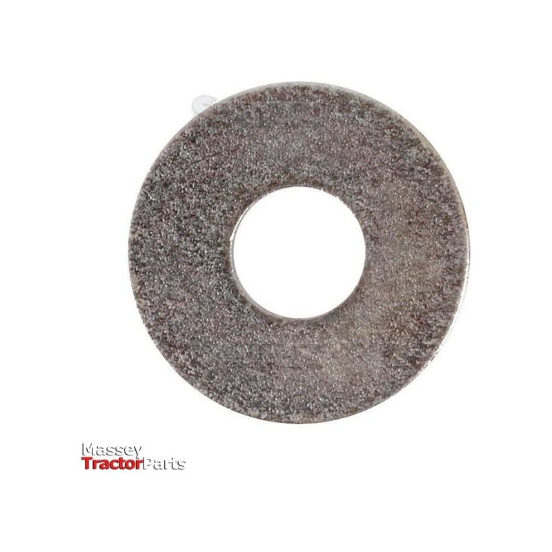 A zinc-plated metric flat washer with a textured surface and a central hole, displayed against a white background with the "Massey Tractor Parts" logo in the lower left corner. This Sparex Part No. S.6872 conforms to DIN 9021A standards, featuring an ID of 5mm, OD of 15mm, and thickness of 1.2mm.