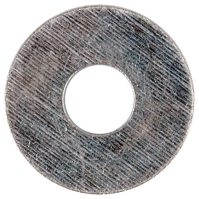 A close-up image of the Sparex Metric Flat Washer (Sparex Part No. S.6874, DIN 9021A) with an 8mm central hole, displaying a textured and slightly worn surface, zinc plated to resist corrosion.