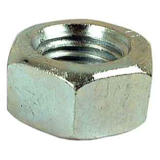 A close-up image of a Sparex Metric Hexagon Nut, M20x2.50mm (DIN 934), with a threaded interior and a zinc plated finish, Sparex Part No.S.5895.