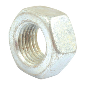 Close-up view of the Sparex Metric Hexagon Nut, M33x3.50mm (DIN 934), metric coarse with zinc plating, featuring internal threading for use in mechanical assemblies (Sparex Part No. S.53825).