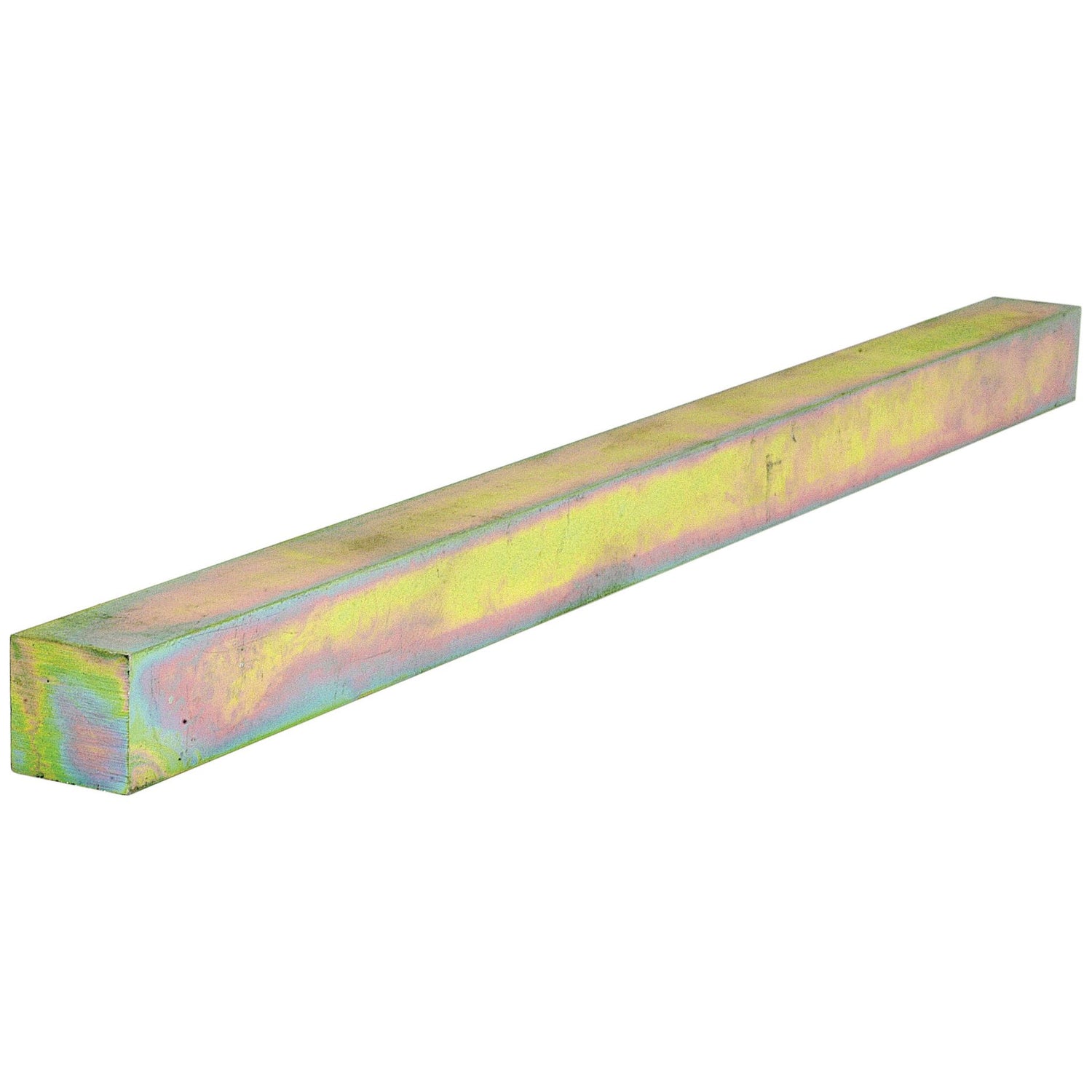 The Sparex Metric Key Steel 18.0 x 18.0 x 300mm, known as Sparex Part No.S.3489, is a long, rectangular metal bar with an iridescent finish that complies with DIN 6880 standards.
