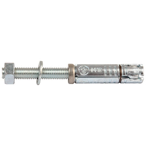 A Sparex Metric Rawl Bolt, M10x50mm (Bolt, Washer & Hexagonal Nut Included), used for secure fastening in construction or heavy-duty applications. (Part No.S.8343)