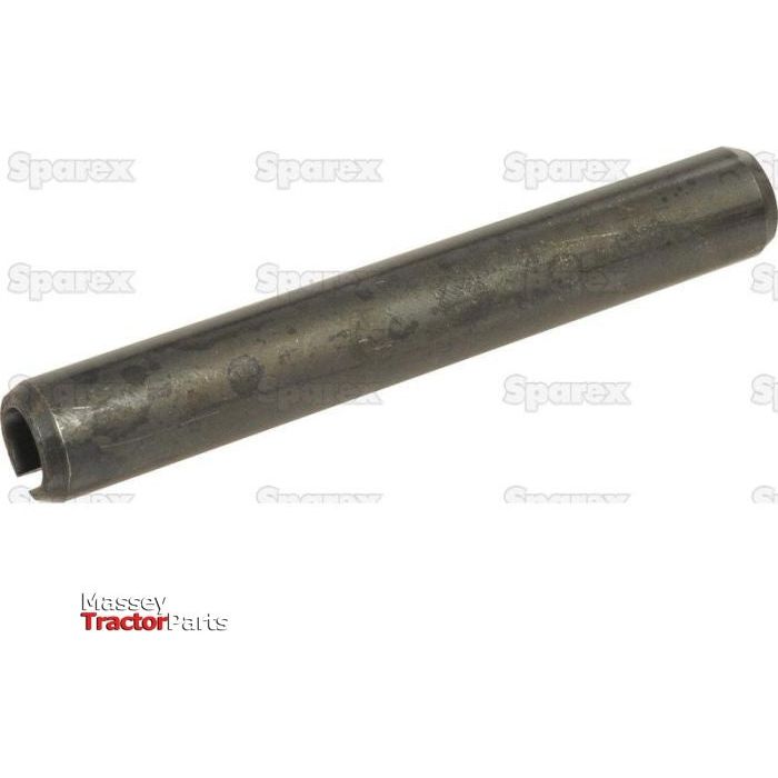 A cylindrical, metal tractor part against a white background with the logos "Sparex" and "Massey Tractor Parts" faintly visible in the corners, showcasing Agripak's renowned shear strength, identified as the Metric Roll Pin, Pin Ø4mm x 50mm | Sparex Part No.S.25604.