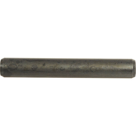 A cylindrical metal rod with a dark, slightly worn surface, positioned horizontally against a plain white background, showcasing its impressive shear strength; the Metric Roll Pin, Pin Ø4mm x 50mm from Sparex (Part No. S.25604).