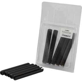 A transparent Agripak containing several black metric roll pins, each with a diameter of 12mm, labeled with a barcode and product information. Additional Sparex-branded roll pins are displayed in front of the package, measured in metric units. The product is identified as Metric Roll Pins Assortment - Ø12mm, 5 pcs., with Sparex Part No.S.25631.