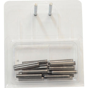 Plastic packaging containing several cylindrical metal rods, sealed and displayed on a transparent card with a hanging tab. This Metric Roll Pins Assortment - Ø6mm (20 pcs.) from the reputable Sparex brand, Part No. S.22935, is perfect for various applications.