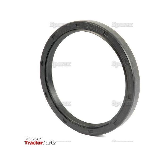 A rubber oil seal in black, sized 100 x 120 x 12mm, is branded with "Sparex" and "Massey Tractor Parts," displayed against a white background. This Metric Rotary Shaft Seal, part number S.50473 from Sparex, features a double lip design for enhanced performance.