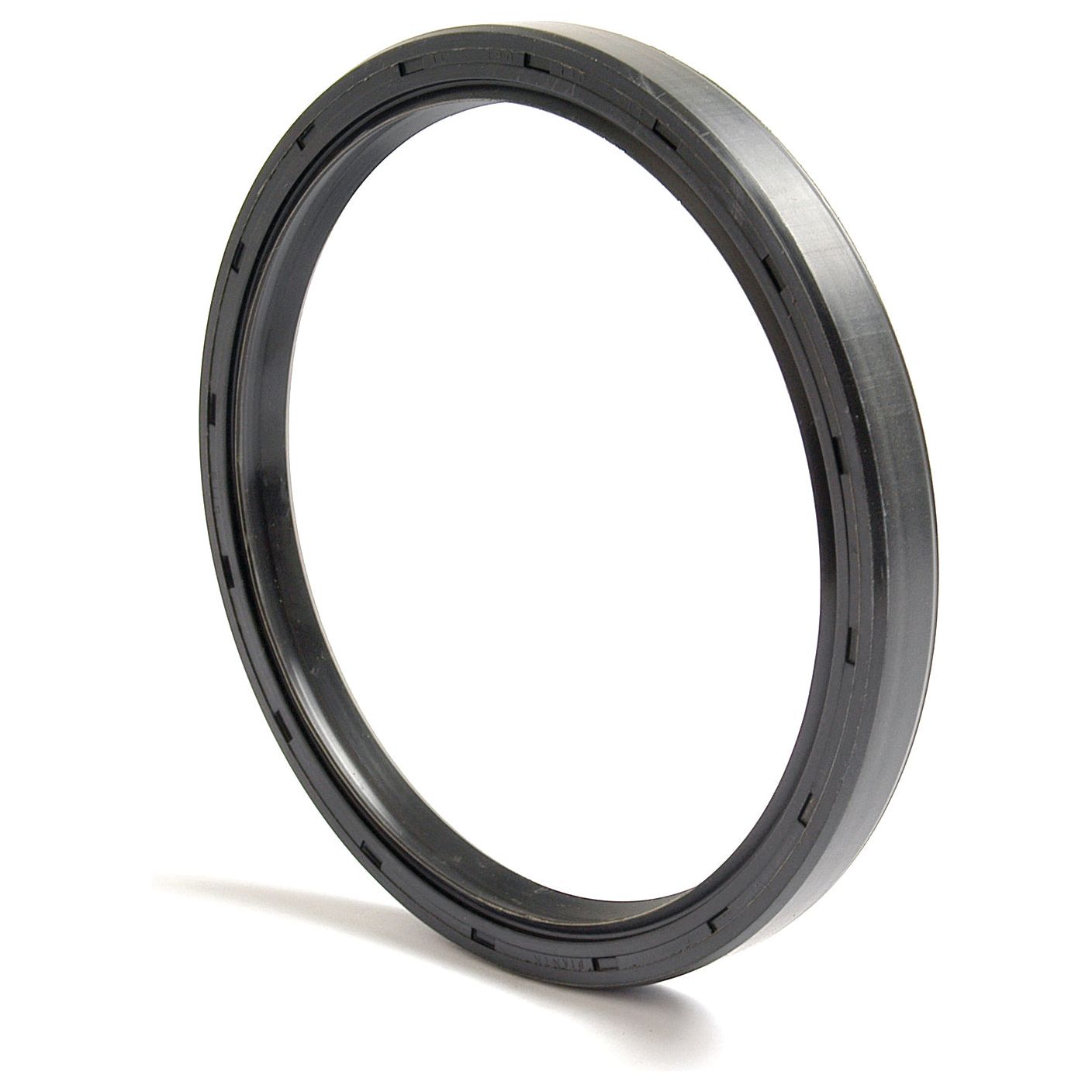 A black, circular rubber seal with a smooth outer edge and a groove on the inner circumference; this Sparex Metric Rotary Shaft Seal, 120 x 140 x 13mm Double Lip (Part No. S.50478), features a reliable double lip design.
