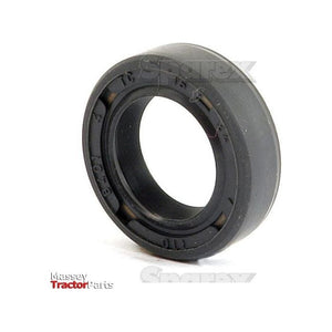 Image of a black rubber Metric Rotary Shaft Seal for machinery, featuring part markings on its surface and a "Massey Tractor Parts" logo in the lower-left corner. This Sparex Metric Rotary Shaft Seal (Part No. S.50160) measures 15 x 24 x 7mm and has a double lip design.