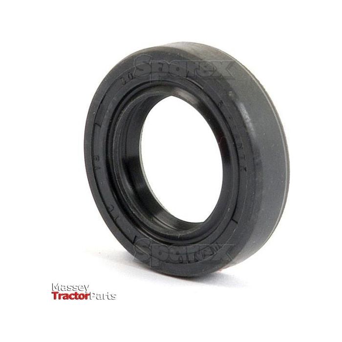 Image of a black rubber oil seal bearing part with text "Sparex" engraved on it. The background is plain white with a small logo at the bottom left corner that reads "Massey Tractor Parts". This durable Metric Rotary Shaft Seal, 18 x 30 x 7mm Double Lip (Sparex Part No. S.50178) ensures optimal performance and longevity.
