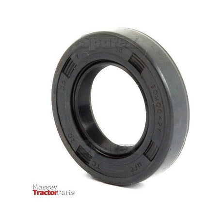 A close-up of a black, circular rubber seal, commonly utilized in machinery. The text reads "Massey Tractor Parts" in the bottom left corner. This Sparex Metric Rotary Shaft Seal (Part No. S.27291) measures 20 x 37 x 7mm and features a double lip for enhanced performance.