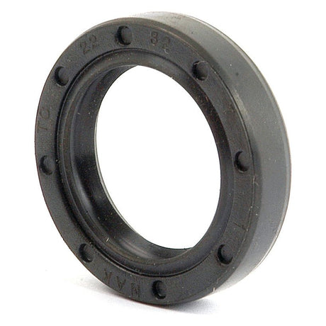 Close-up of a black rubber oil seal from Sparex, featuring various numbers and letters embossed around its circular perimeter. This Sparex Metric Rotary Shaft Seal, Part No. S.50191, is a double lip seal that measures 22 x 32 x 7mm, showcasing an inner diameter and an outer lip for secure fitting.
