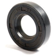 Close-up image of a Sparex Metric Rotary Shaft Seal, Part No.S.50198. This black rubber double lip oil seal, featuring distinct markings and a central hole for fitting onto a shaft, measures 22 x 47 x 10mm.